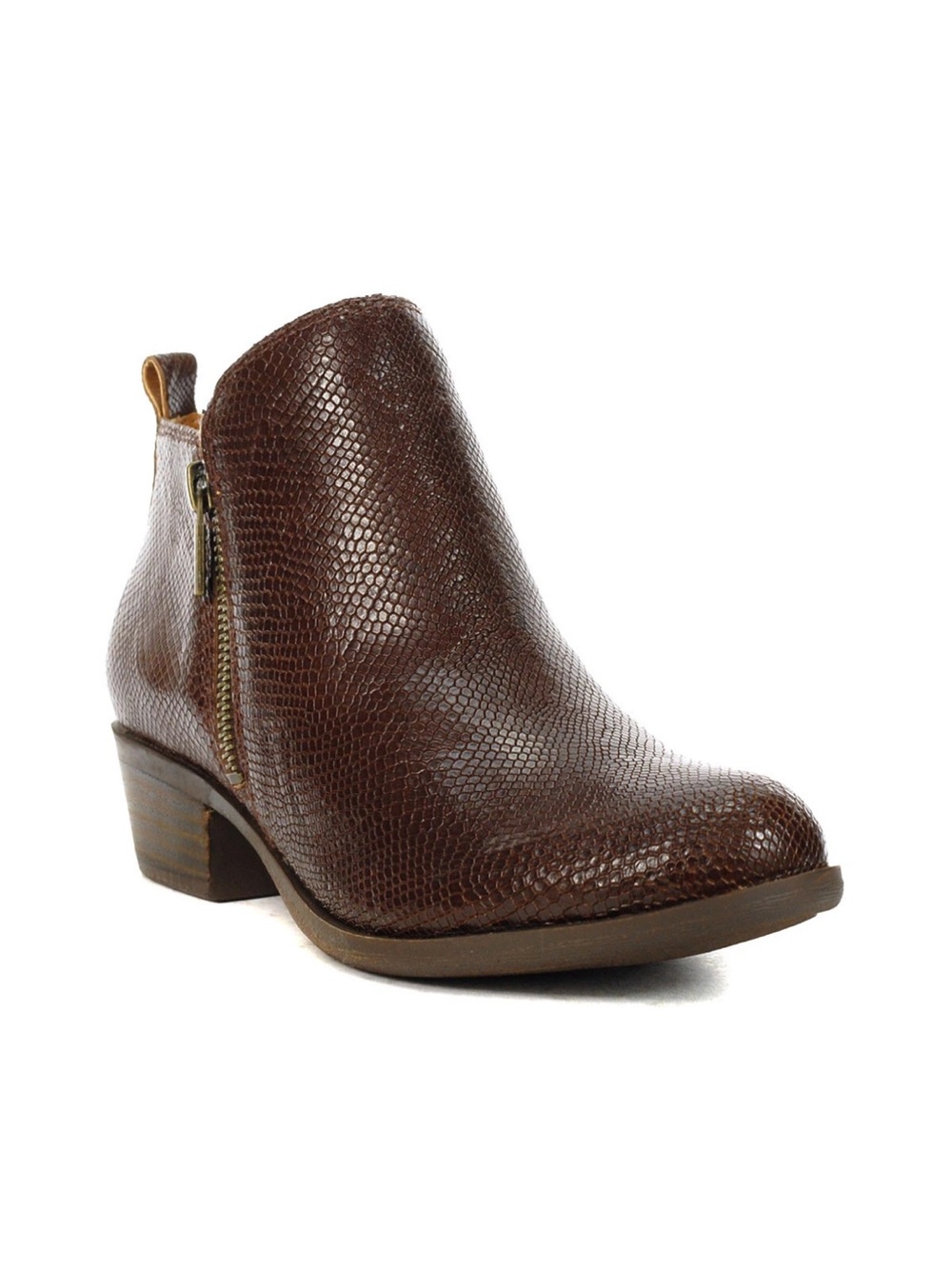 Lucky Brand Basel Snake Print Leather Ankle Bootie’s in Reishi Colorway Women’s